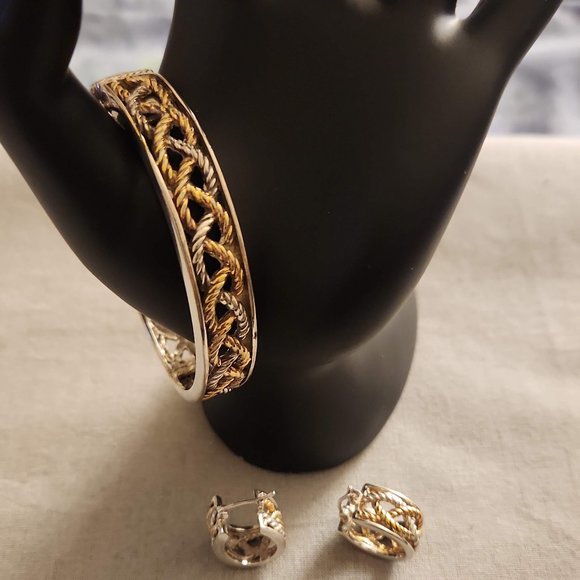 Chateau D"Argent Textile Weave "Hinged" Bracelet + Bonus Matching Earrings - Picture 4 of 16